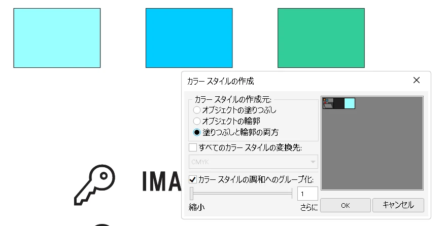 CorelDRAW:カラースタイルの作成メニュー、塗りつぶしと輪郭